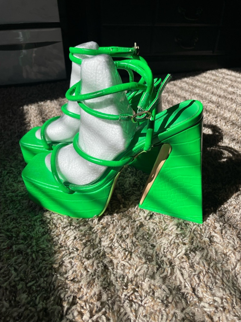 Neon Green Strappy Platform Heels - Women's Fashion Sandals